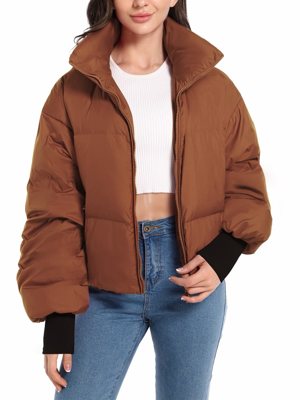 OROLAY Women’s Puff-O Women's Winter Oversized Cropped Down Puffer Jacket